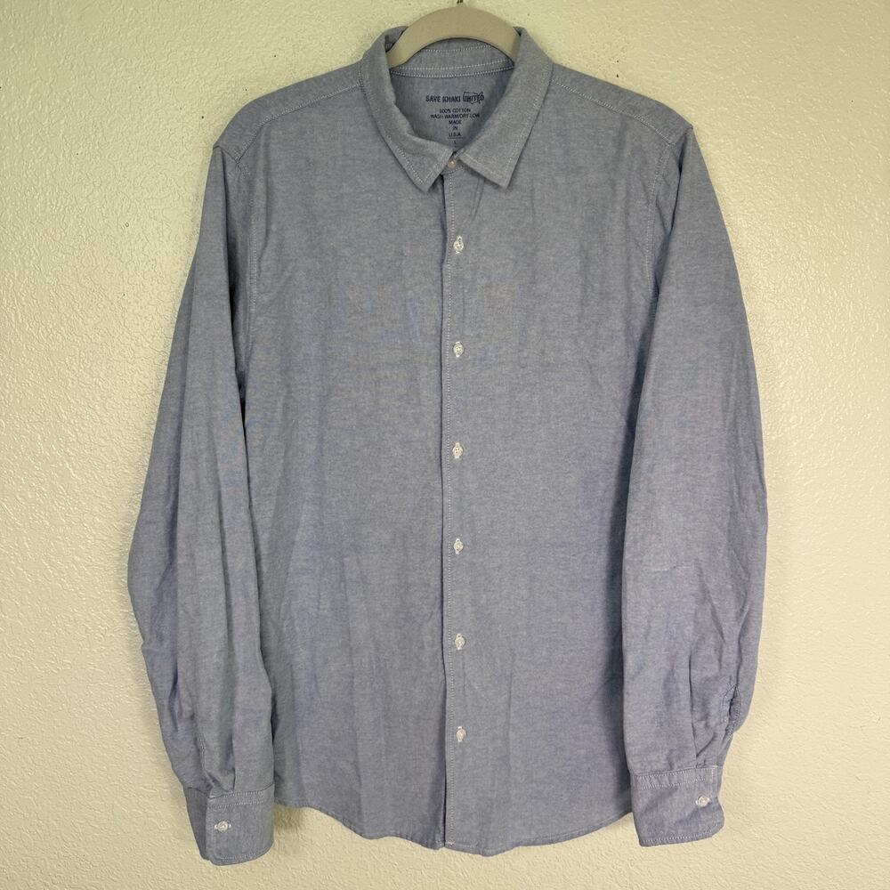 Save Khaki United Shirt Mens Large Cotton Button Up Blue Utility SKU Made In USA